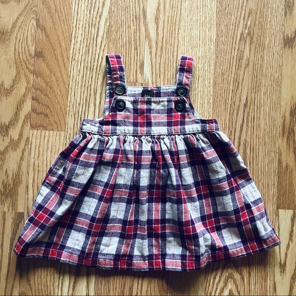TEA Pink & White Flannel Jumper Dress Size 9- 12 Months